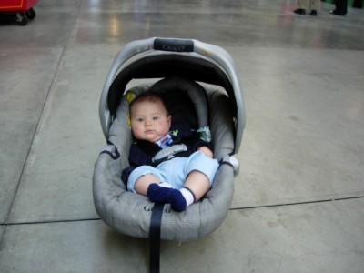 Sammy, in carrier, at the Ferry Building, San Francisco, February 13, 2006