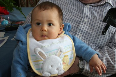 Sammy in his 'First Easter' bib (Easter outfit #3), April 16, 2006, Elk Grove, CA
