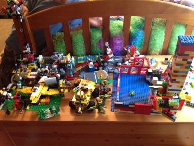 Photo of Sammy and Sophie's Lego creations; Sunnyvale, CA, Tuesday, April 10, 2012