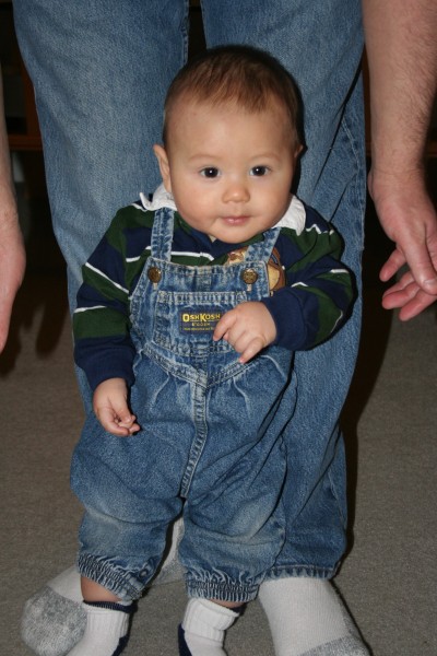 Sammy in Osh overalls, February 25, 2006