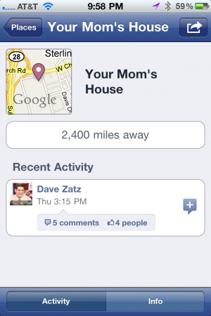 Your Mom's House Dave Zatz checked into Your Mom's House. Not my mom's, fortunately.