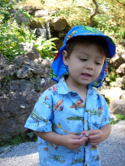 Sammy holds his newly acquired rock (thanks to a generous employee), Hakone Gardens, Saratoga, CA, August 14, 2007; photo by Kimi Mack