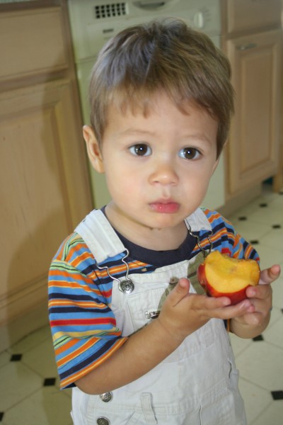 Sammy Mack eating a nectarine, June 1, 2007, Mountain View, CA; photo by Kimi Winters