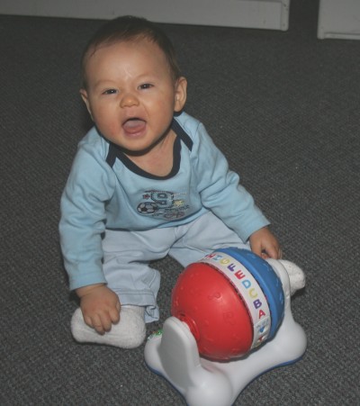 Sammy smiling and sitting up, April 19, 2006, Mountain View, CA