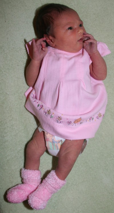 Sophie Mack wearing pink booties, Mountain View, CA, September 28, 2007
