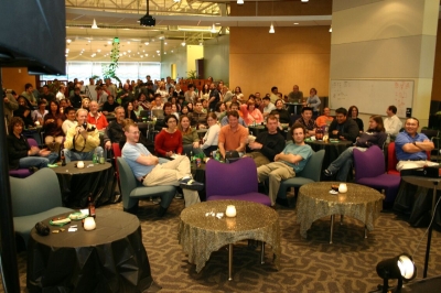 TiVo's tough crowd (TiVo HQ, Alviso, CA), March 16, 2006; photograph by Jerry Molitor