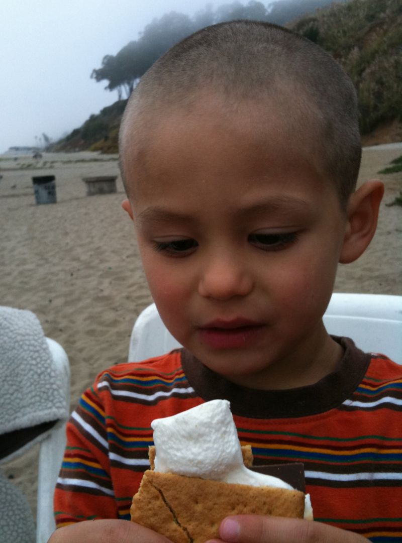 Sammy in 2009, eating a smore at the Seascape beach