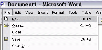 [Image: Microsoft Word with an open File menu, showing shortcut keys to select several menu commands]