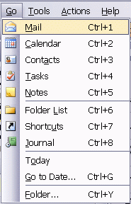 [Screenshot image of Go menu from Microsoft Outlook]