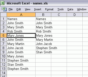 [Screenshot of Excel showing the results of the advanced filter options to filter for unique items only